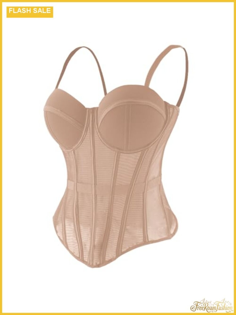 Mesh Corset Bustier Top Elastic Waistband Removable Straps Lingerie Top